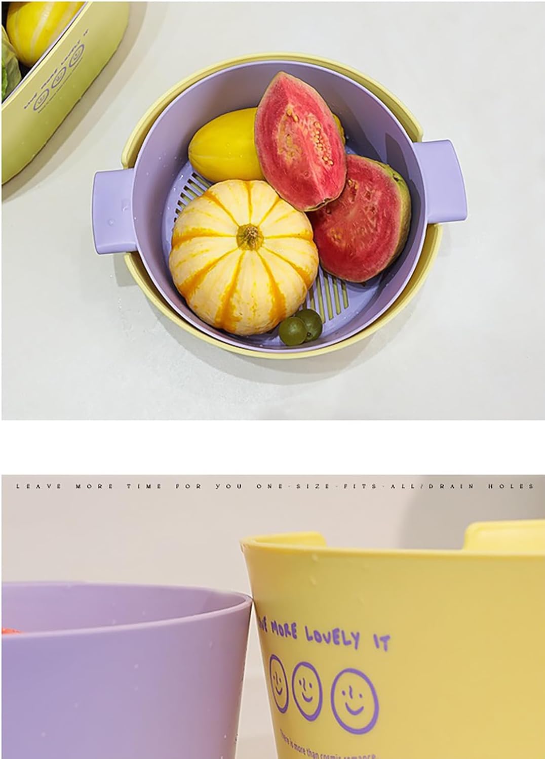 Kitchen Washbas Food Strainer Drain Basket Rotating Drainer Double-Layer Basin Vegetable Fruit Washing Strainer