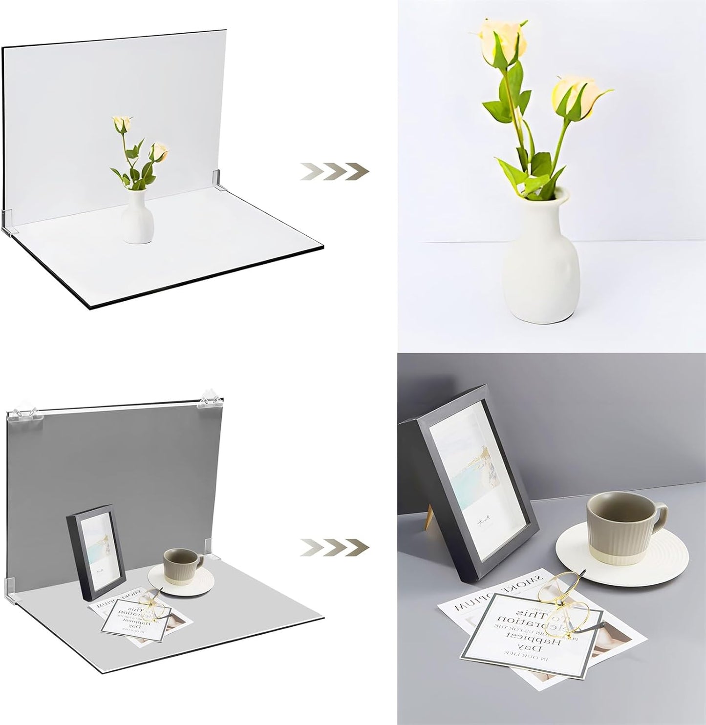 8PCS/16Patterns Photo Backdrop Kit,16.5 x 11.5 Double-Sided Photography Small Product Background Paper W/Light Reflector Cardboard,Tabletop Boards for Jewelry Food Cosmetics