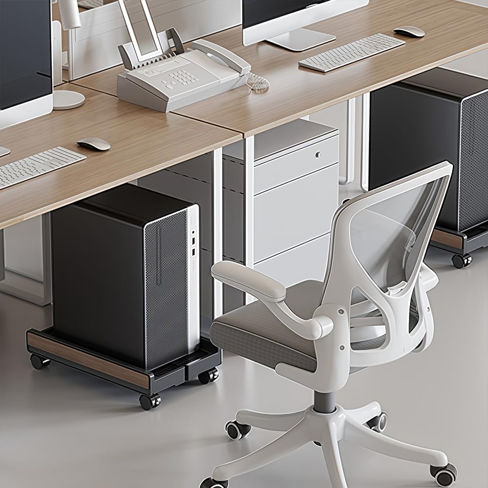 Adjustable Mobile CPU Stand with 4 Caster Wheels, Ventilated Computer Tower Stand, PC Cart Holder for Floor, Computer Desktop Stand for Office, Gamers and Students (ack Wood Grain)