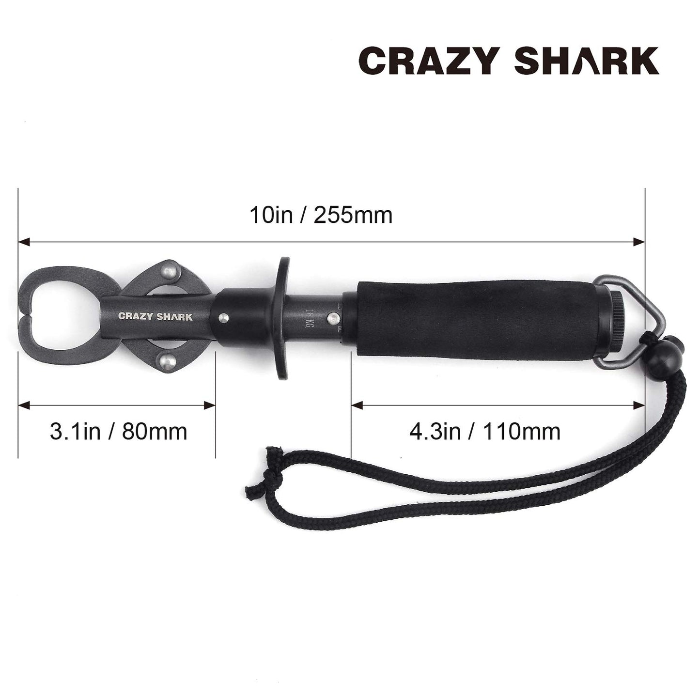 Crazy Shark Portable Stainless Steel Fish Lip Grabber Gripper Grip Tool Fish Holder Tackle EVA Handle 40lbs (Dark Gray)