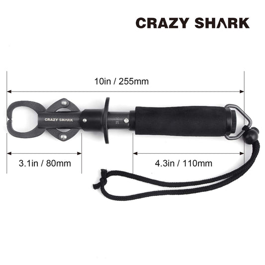 Crazy Shark Portable Stainless Steel Fish Lip Grabber Gripper Grip Tool Fish Holder Tackle EVA Handle 40lbs (Dark Gray) - PuriLite