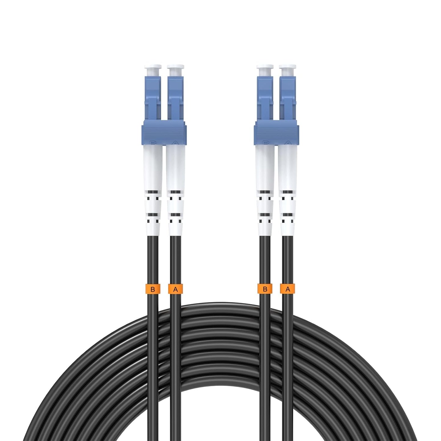 Buacoz 200 Meters LC to LC UPC Outdoor Armored Fiber Patch Cable, 9/125um Single Mode Duplex Fiber Optic Internet Cables, Jumper Optical Patch Cord, (200M/656ft), TPU Black
