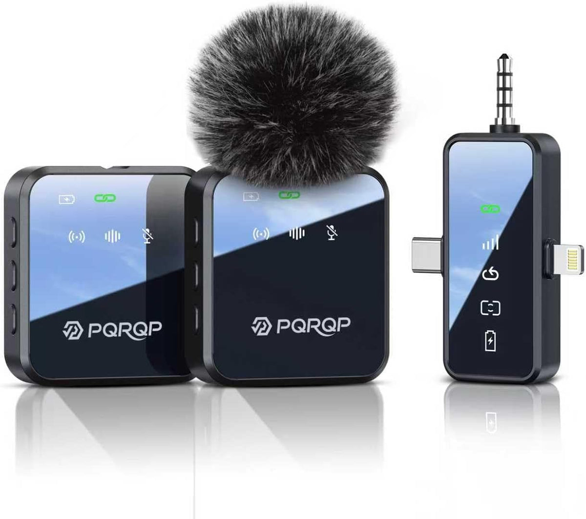 PQRQP 3-in-1 Mini Wireless Microphone for iPhone, Android, and Camera – Hi-Fi 48kHz/24-Bit Audio, Noise Reduction, 328ft Range, 20-Hour Battery, Lapel Mic for YouTube, TikTok, Streaming – Soot Black - PuriLite
