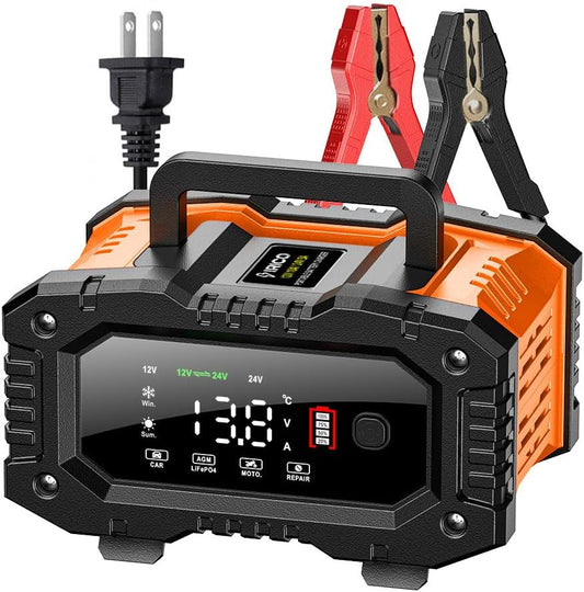 IRICO Multi-Stage Smart Battery Charger for Lithium-ion, LifePo4, AGM, Gel, SLA, Wet, EFB, Deep Cycle Batteries, with Repair Feature. Charge at 12V, 10A or 24V, 5A (12V 10A)
