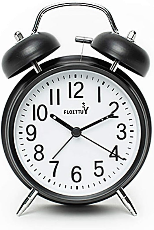FLOITTUY (Loud Alarm for Deep Sleepers) 4'' Twin Bell Alarm Clock with Backlight for Bedroom and Home Decoration(Black)