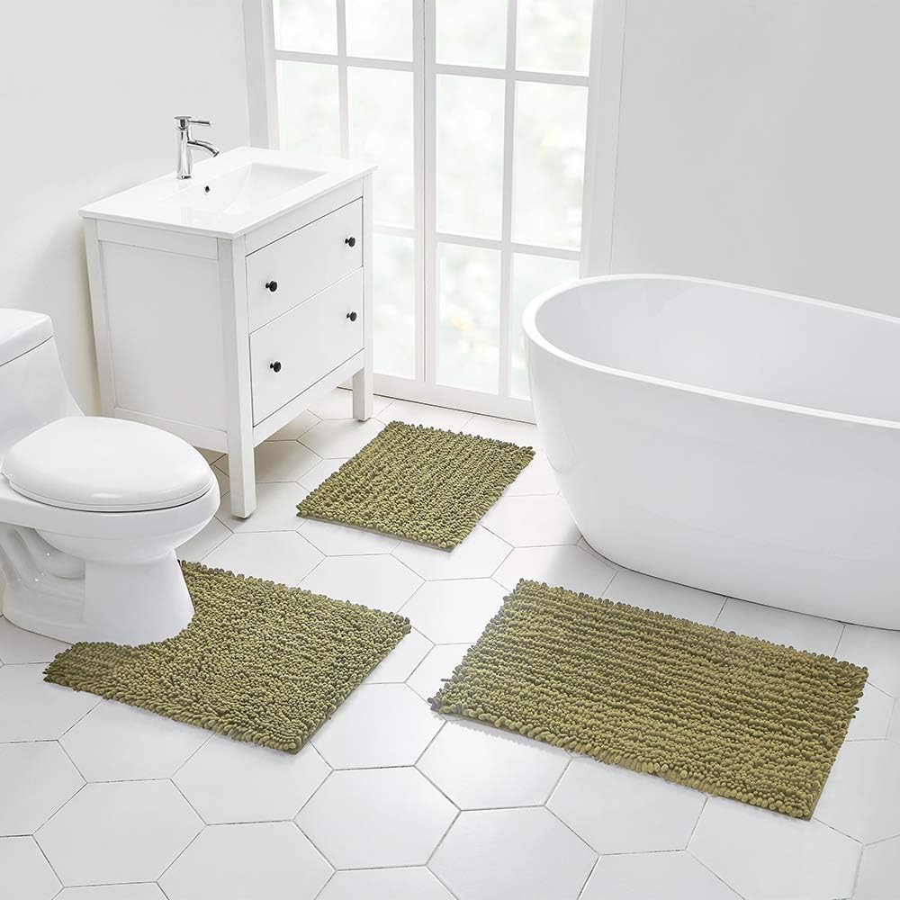 Walensee Bathroom Rug Non Slip Bath Mat (24x17 Inch Blush) Water Absorbent Super Soft Shaggy Chenille Machine Washable Dry Extra Thick Perfect Absorbant Best Small Plush Carpet for Shower Floor