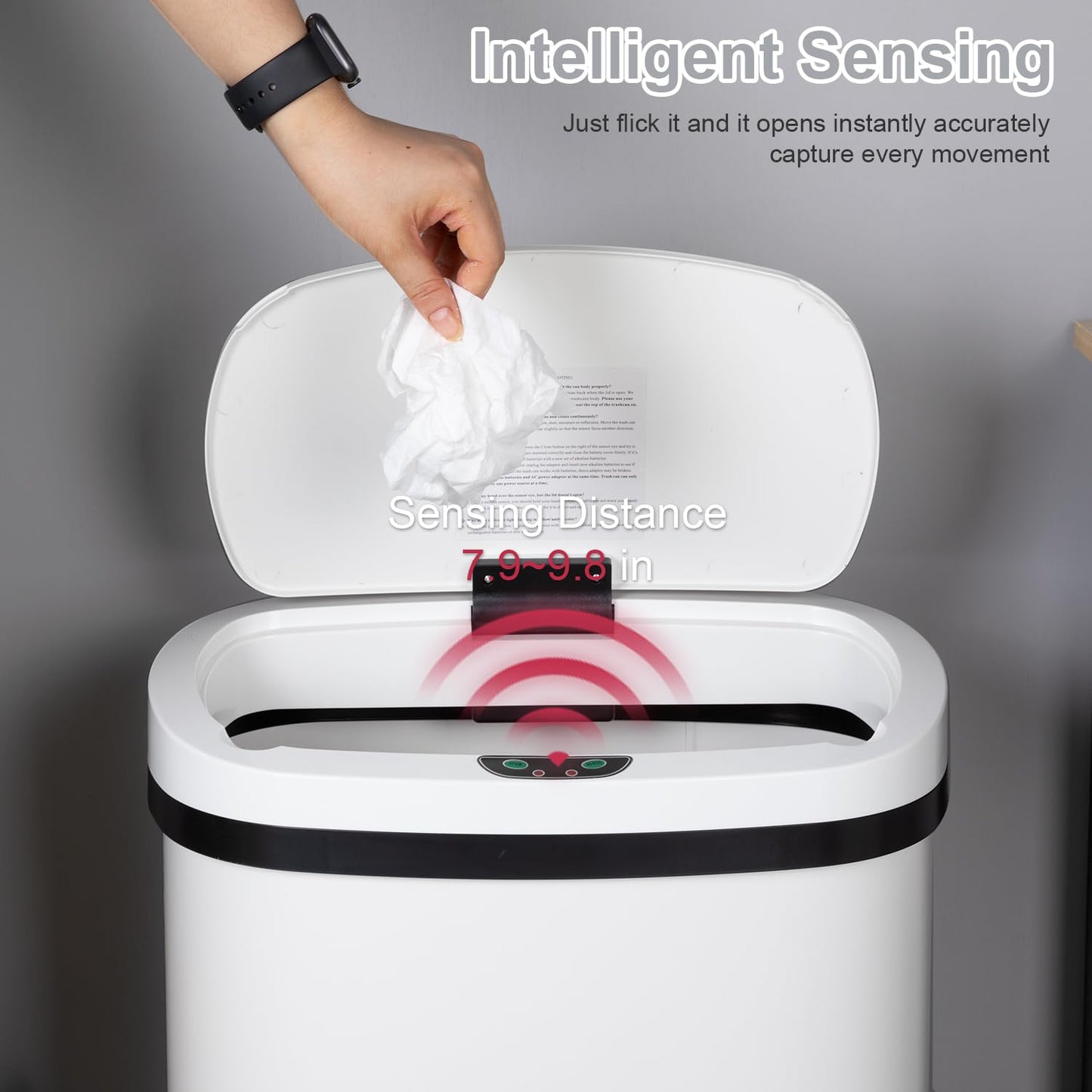 13 Gallon 50 Liter Garbage Can Kitchen Trash Can with Lid Automatic Sensor Touch Free Stainless Steel Waste Bin for Bathroom Bedroom Home Office,Black