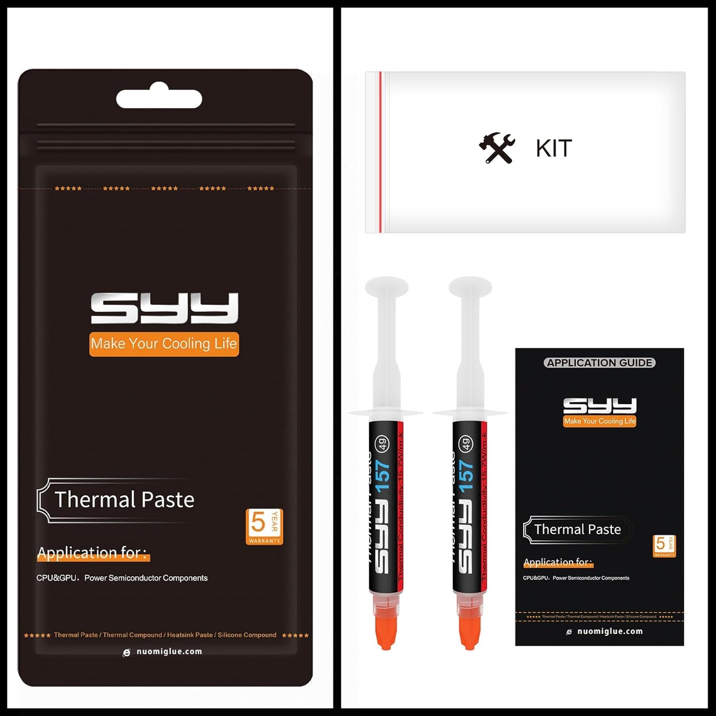 Thermal Paste, SYY 4G with Toolkit CPU Paste Thermal Compound Paste Heatsink for IC/Processor/CPU/All Coolers, Carbon Based High Performance, Thermal Interface Material