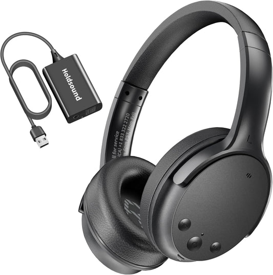 Holdsound Wireless Headphones for TV Watching, TV Headphones Wireless for Seniors with USB Transmitter, 25hrs, No Lip-Sync Delay, Plug and Play, Gifts for Elderly,Light Black