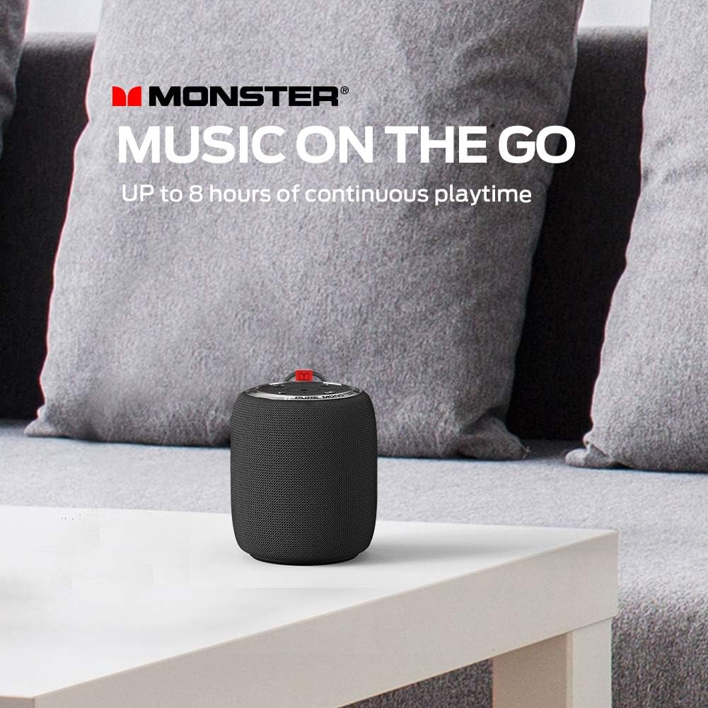 Monster S110 Wireless Speaker - Lightweight & Portable Bluetooth Speaker with Pure Sound, IPX5 Waterproof, 16-Hour Battery Life, USB Charging Cable, Perfect for Indoor/Outdoor Activities (Black)