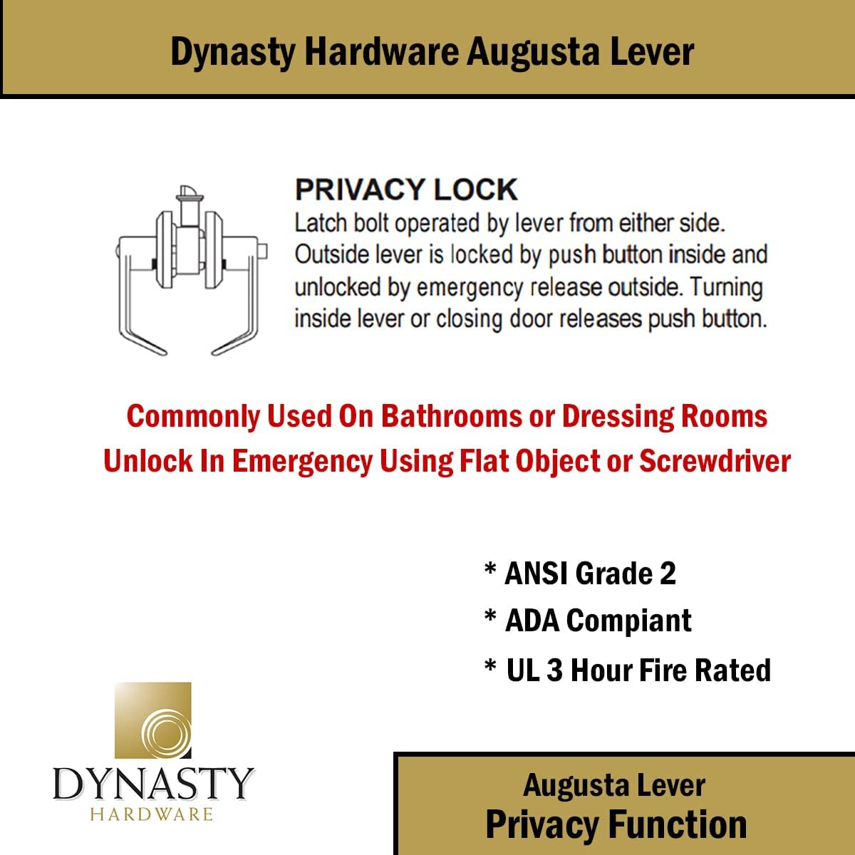 Dynasty Hardware AUG-00-26D Grade 2 Commercial Duty Office Door Keyed Lever Lockset, ADA, Satin Chrome Finish