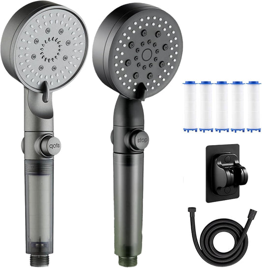 for Hydroboost High Pressure 5-Mode Filtered Shower Head, 2025 Upgraded Hydro Boost Shower Head, Pommeau De Douche Haute Pression, One-Click Water Stop, 1/2'' Connection (1Pcs Black)