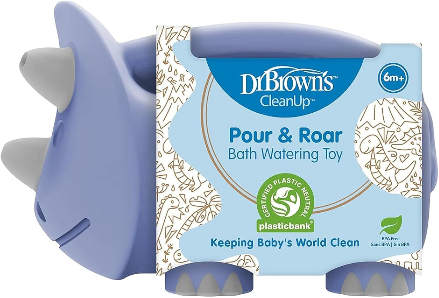 Dr. Brown’s CleanUp Pour & Roar Watering Can, Baby Bath Essentials Kids Toy, BPA Free, Certified Plastic Neutral, 6m+