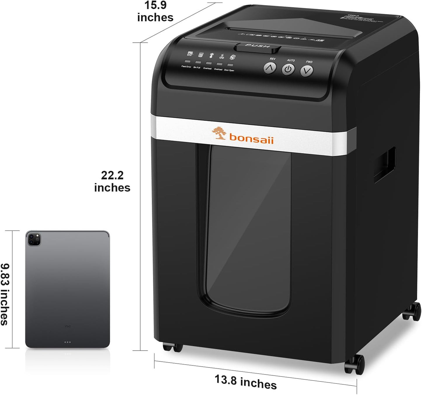 Bonsaii 200-Sheet Auto Feed Paper Shredder, 60 Minutes Nonstop Heavy Duty Shredders, 8.1 Gallon Large Bin Office Document Shredder, Micro-Cut/High Security P-4 Commercial Grade Shredder (C283-A)