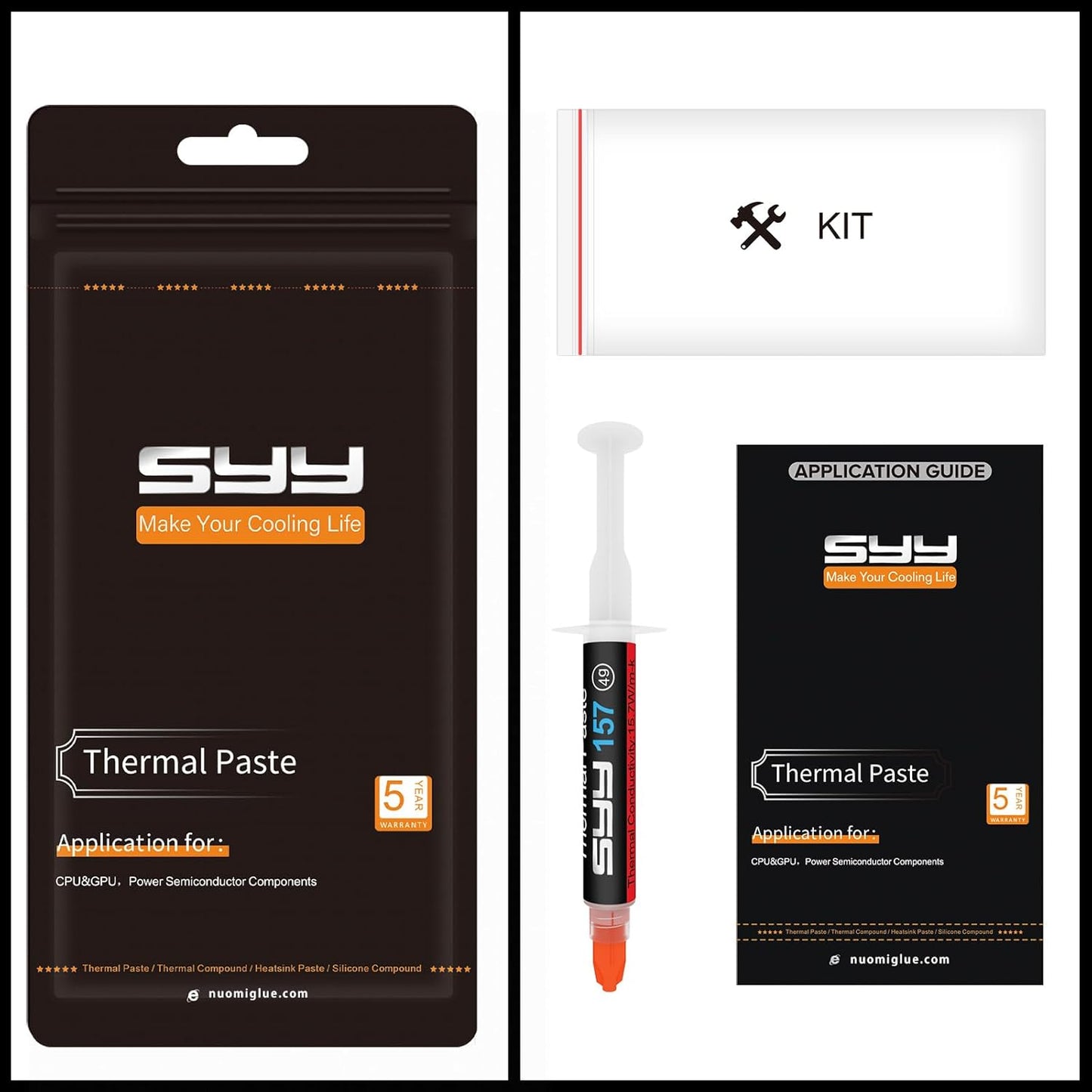 Thermal Paste, SYY 4G with Toolkit CPU Paste Thermal Compound Paste Heatsink for IC/Processor/CPU/All Coolers, Carbon Based High Performance, Thermal Interface Material