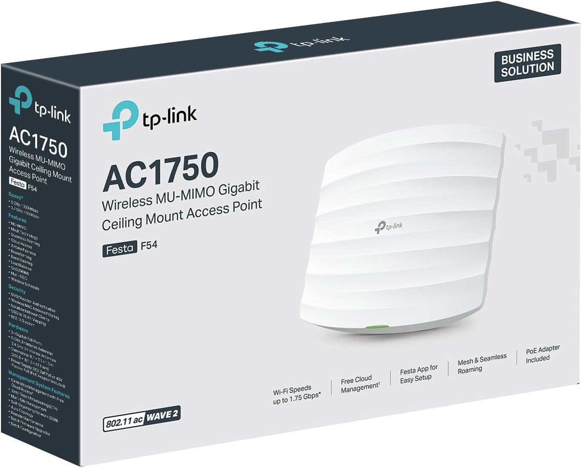 TP-Link Omada AC1750 Gigabit Wireless Access Point (EAP245 V3) - Business WiFi Solution w/Mesh Support, Seamless Roaming & MU-MIMO, PoE Powered, SDN Integrated, Cloud Access & Omada App, White