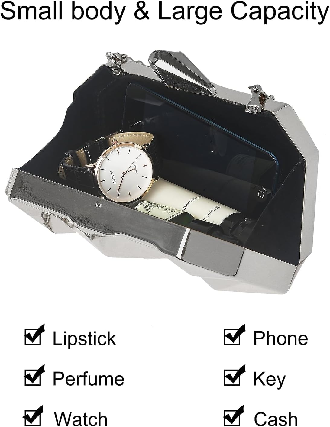 Clutch Purses for Women Lattice Pattern Metal Handbag Chain Geometric Evening Bag for Women
