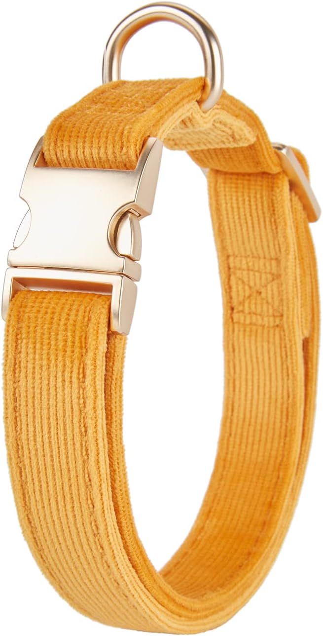 YUDOTE Soft Cotton Dog Collar with Metal Buckle Adjustable Heavy Duty Comfy Corduroy Collars for Small Medium Large Dogs,Black,Small