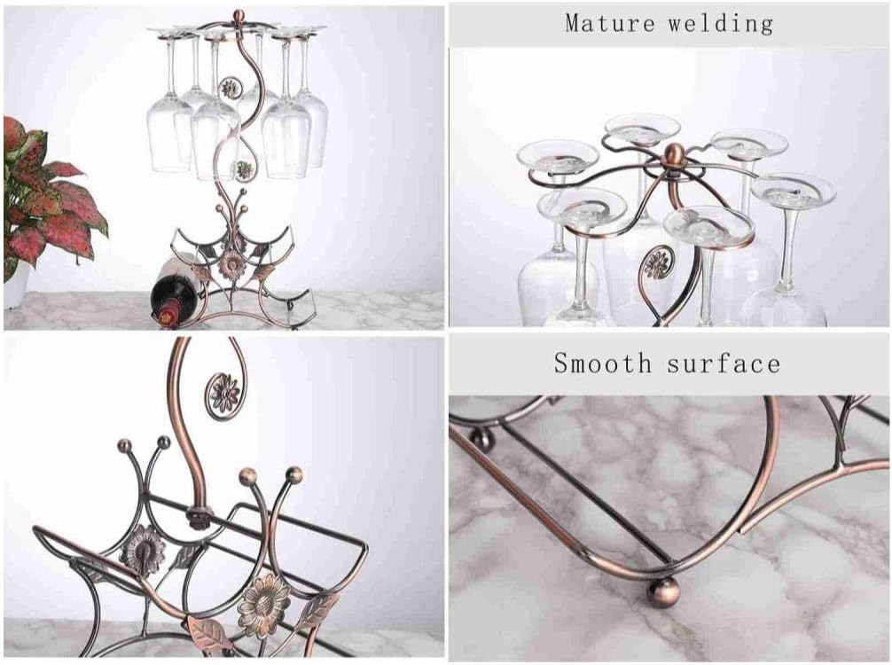 Cicodona Wine Rack and Wine Glass Holder-Hold 4 Wine Bottles and 6 Glasses-Perfect for Home Kitchen Decor & Kitchen Storage Rack