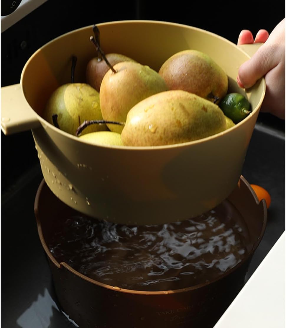 Kitchen Washbas Food Strainer Drain Basket Rotating Drainer Double-Layer Basin Vegetable Fruit Washing Strainer