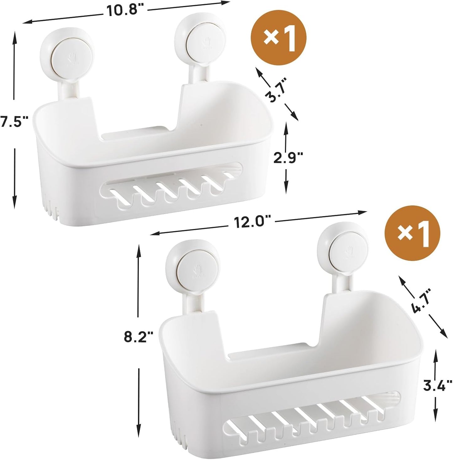 Suction Cup Shower Caddy Set of 2 – No Drill Bathroom Organizer Shelf with Strong Suction, Adjustable Wall-Mounted Shower Storage Basket, Easy Install Bathroom Organizer - PuriLite
