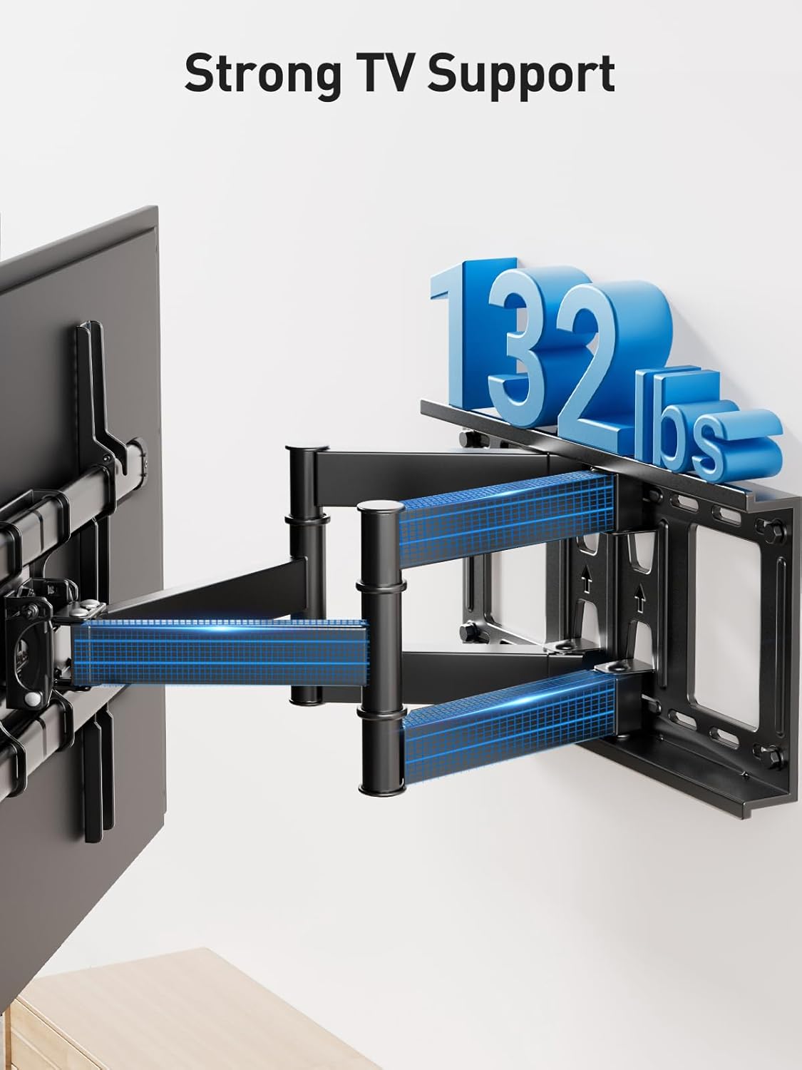 PERLESMITH TV Wall Mount Full Motion Swivel Dual Articulating Arm for Most 37-82 inch LED, LCD, OLED, Plasma TVs up to VESA 600x400mm, 132lbs