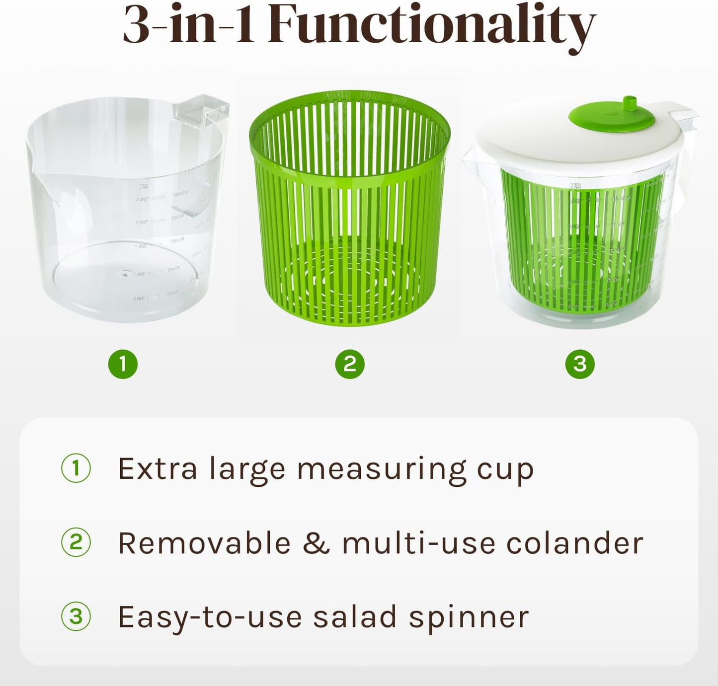 Single Serve Small Salad Spinner - Mini Prep Lettuce Spinner and Dryer with Measuring Cup - Spinning Colander with Fruit and Vegetable Washing Basket Bowl - Great Fruit and Vegetable Washer