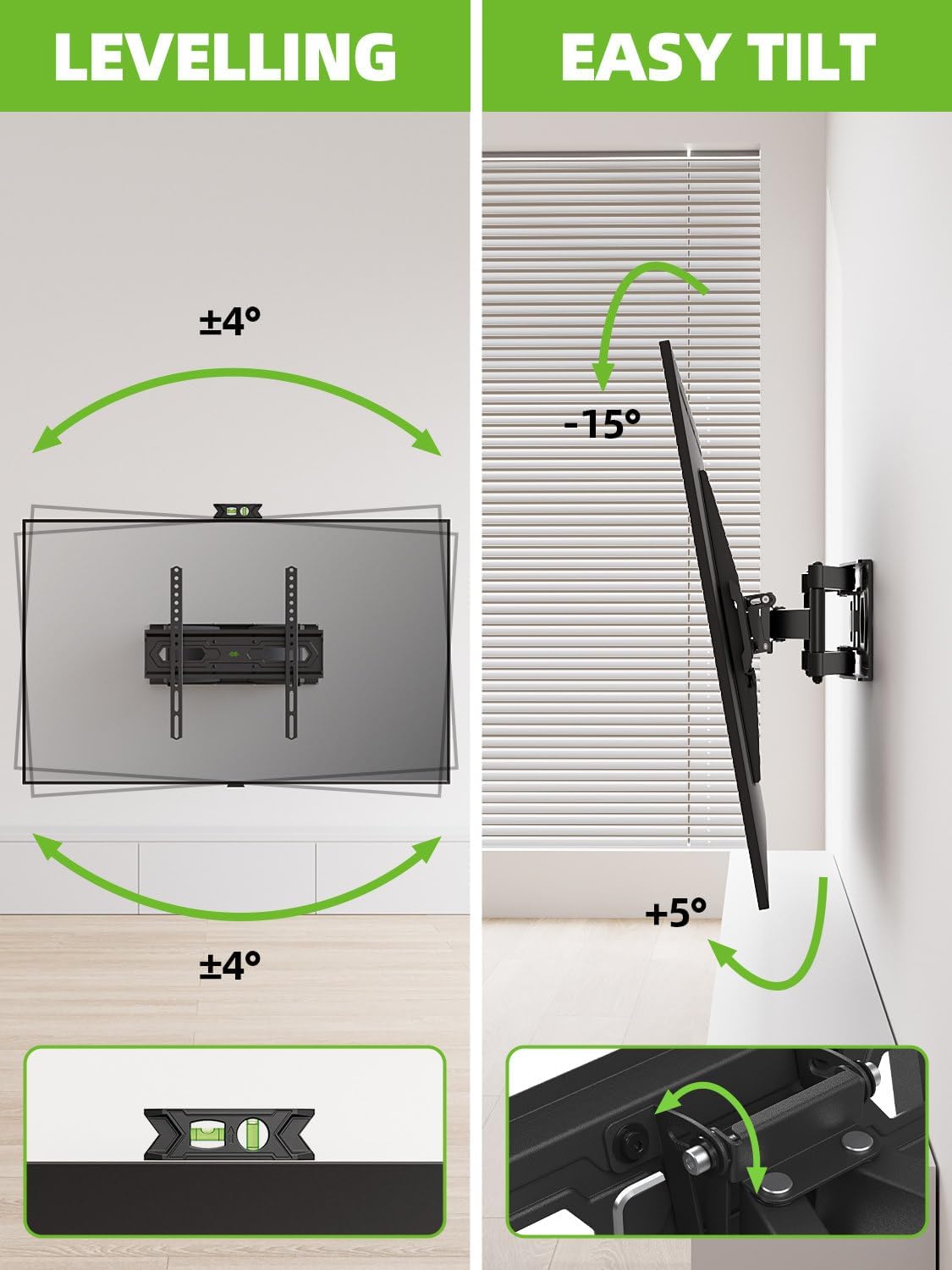 USX MOUNT UL Listed Full Motion TV Wall Mount for Most 32-70 inch TVs up to 110lbs, Wall Mount TV Bracket with Dual Swivel Articulating Arms, Max VESA 400x400mm and 16" Wood Studs, XMM021