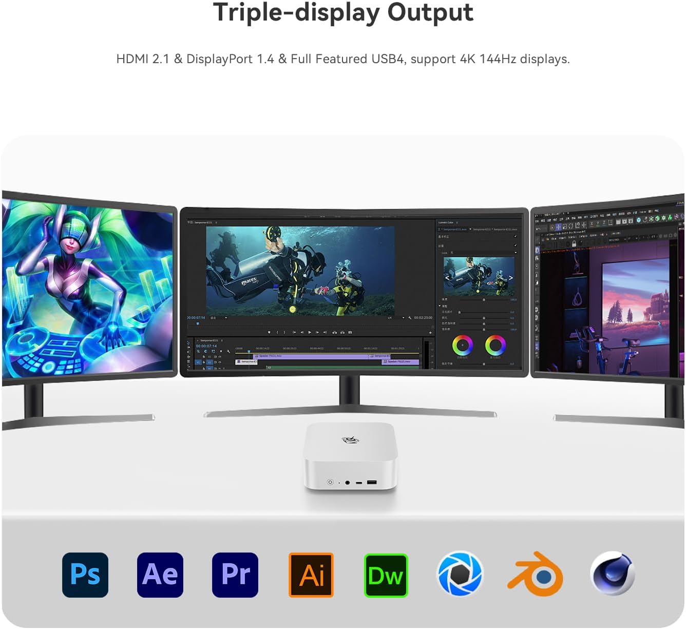 Beelink SER8 Mini PC, AMD Ryzen 7 8845HS(4nm, 8C/16T) up to 5.1GHz, Mini Computer 32GB DDR5 RAM 1TB M.2 NVME SSD, Desktop PC 4K@144Hz Triple Display, Mini Gaming Computer WiFi6/BT5.2/2.5Gbps/W-11 Pro