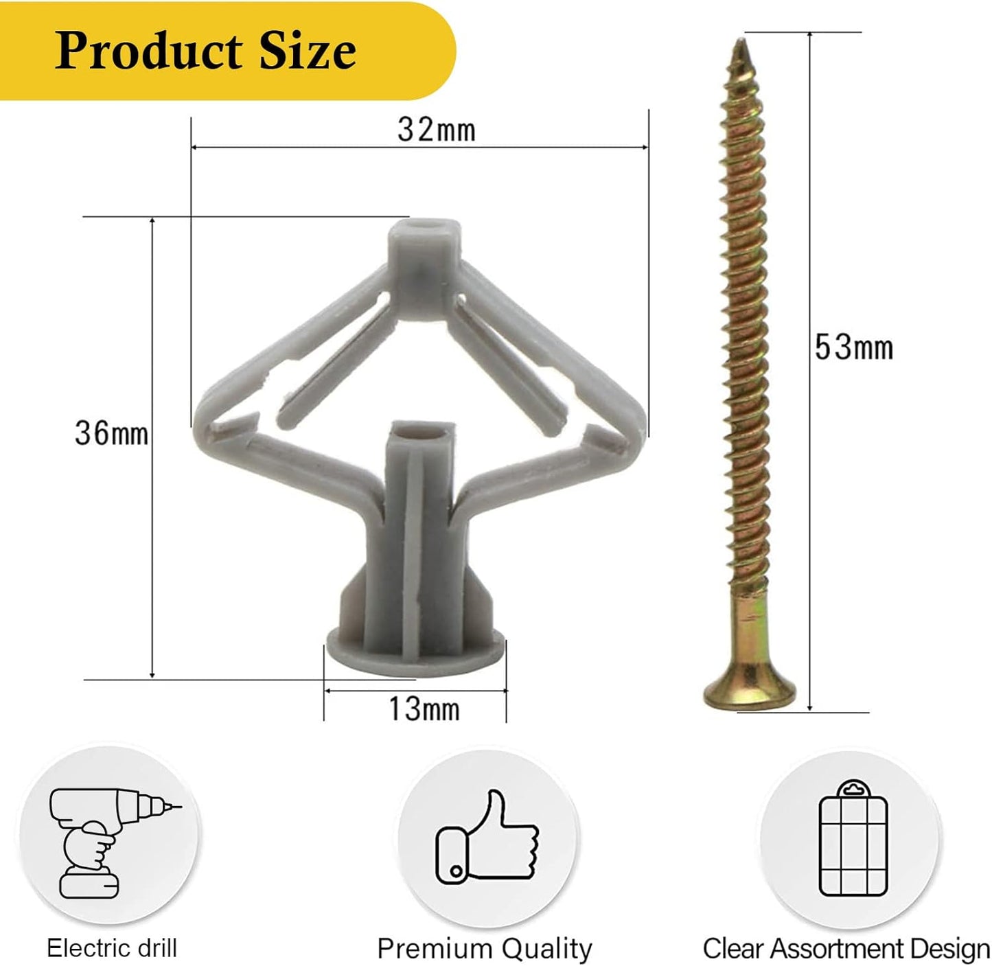 Drywall Anchor kit - Hollow Wall Anchors with Screws ,self-Drilling Hollow Wall Anchor, for Drywall,Nylon - Plastic - Buildex,60pcs (Anchor 30pcs+screw 30pcs)