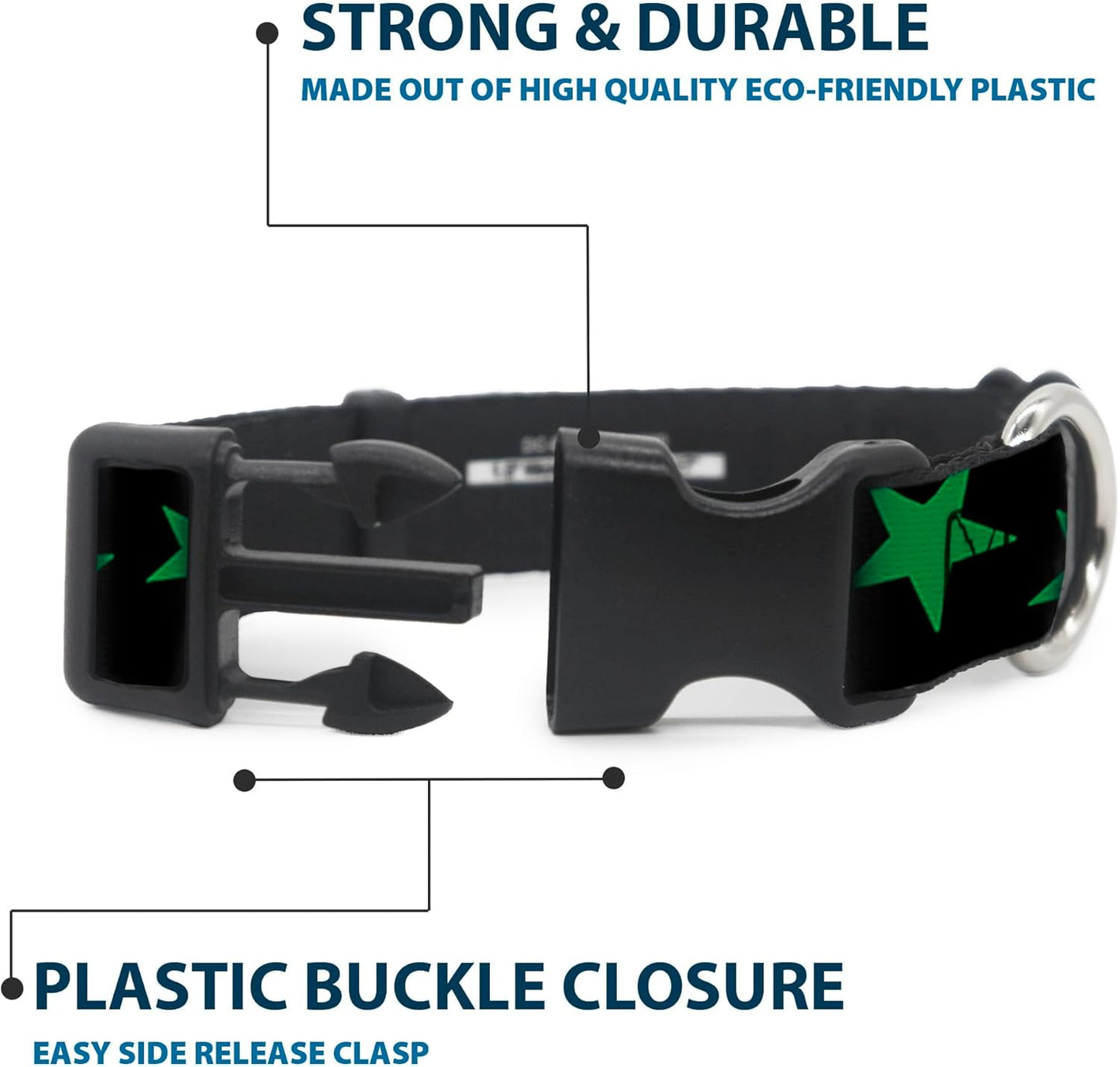 Buckle-Down PC-W21909-M Dog Collar Plastic Clip Buckle, 1"x11"-17", Star Black/White