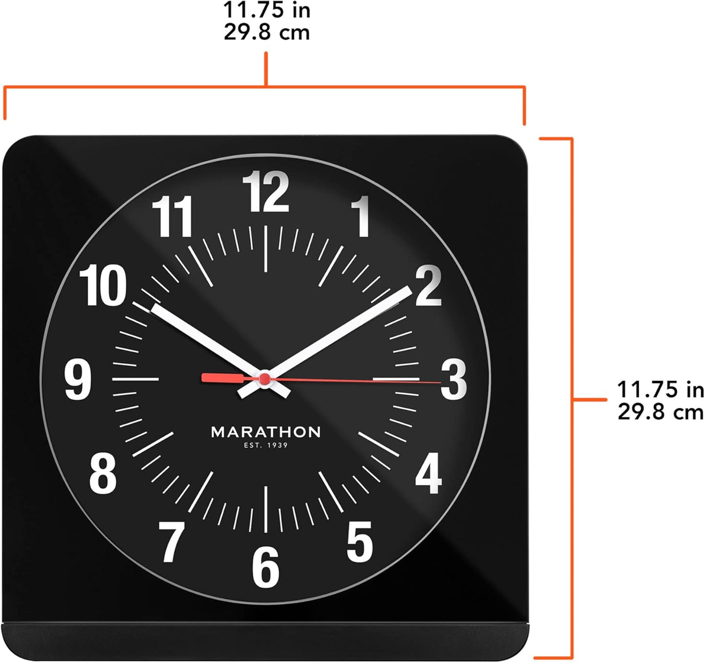 Marathon Studio Edition Jumbo 12 Inch Analog Wall Clock with Auto Back Light. Easy to Read Classic Dial with 12 and 24-Hour Scale - Batteries Included - CL030057-WH-WS-NA (White Case/White Dial)