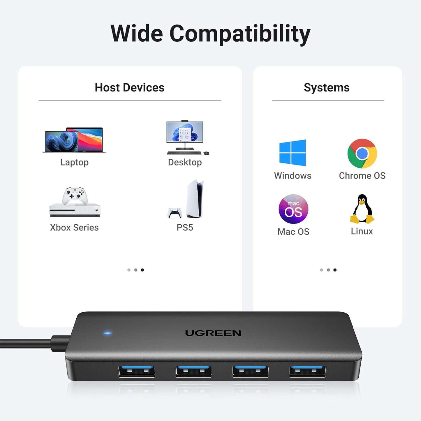 UGREEN USB Hub 3.0, 4 Ports USB A Splitter Ultra Slim Expander for Mouse, Keyboard, Flash Drive, U Disk, Printer Compatible with Laptop, Desktop PC, Xbox, PS5, Mouse, Keyboard and More, 0.5ft