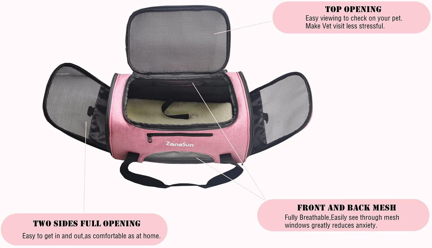 ZaneSun Cat Carrier Dog Carrier Pet Carrier for Small Medium Cats Dogs Puppies of 15 Lbs,Airline Approved Dog Cat Travel Carrier (Medium, Blue)