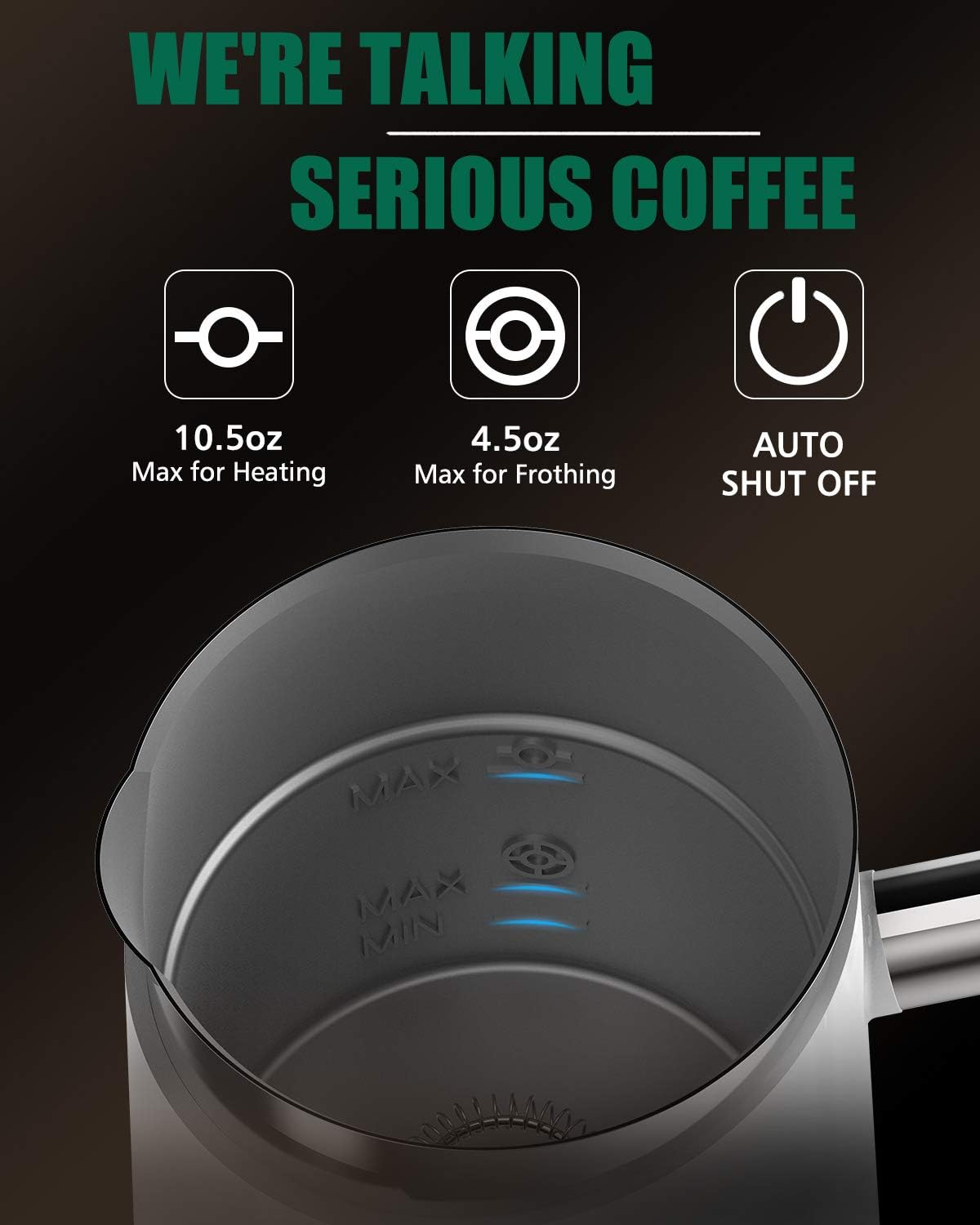 Huogary Milk Frother, Milk Steamer for Milk Foam & Hot Milk(4.5oz/10.5oz), Electric Milk Frother and Warmer for Homemade Coffee, 120V (White)