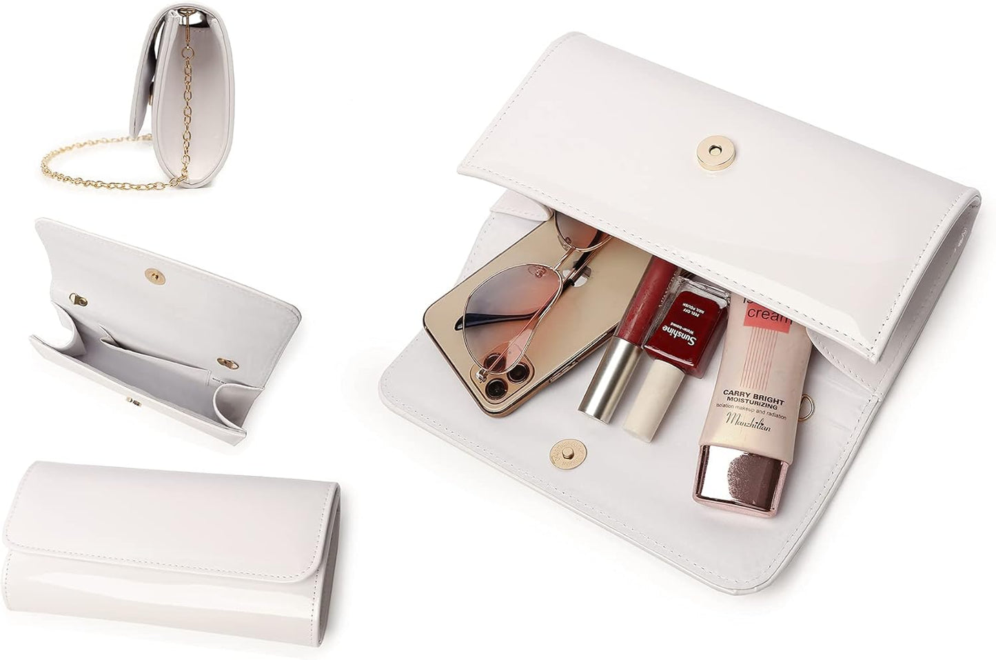 MUDUO Patent Leather Envelope Clutch Purse Shiny Candy Foldover Clutch Evening Bag for Women (7018-Silver)