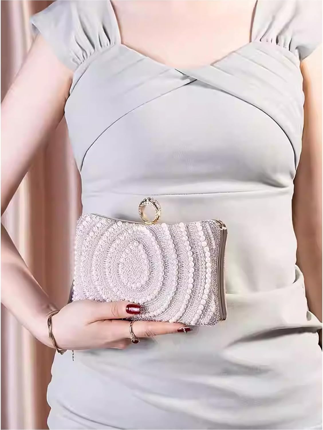 Women's Evening Handbags Pearl Clutch Purse Beaded bag Bridal Clutch wedding Purse