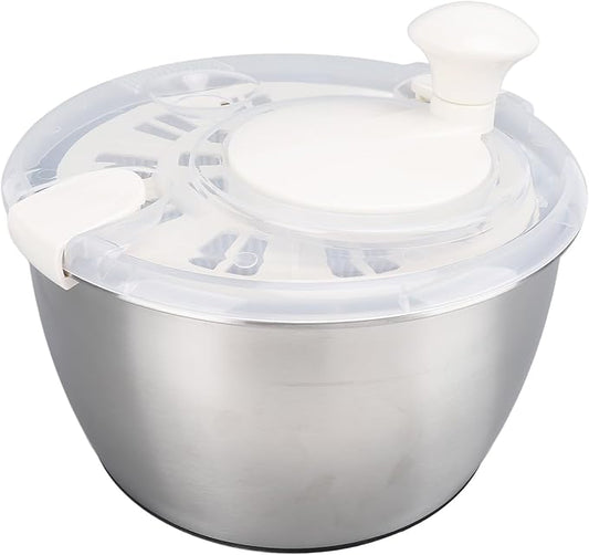 Stainless Steel Salad Spinner, Fruit Vegetable Dryer, Spin and Dry Salad Greens, Drainer & Colander Bowl, Pasta and Fries Spinner, Non Slip Design, 5L Capacity