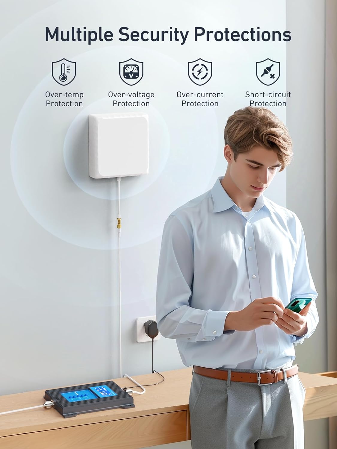 ANNTLENT Cell Phone Signal Booster for House 3G 4G LTE 5G Compatible with All Carriers on Band 25/2/66/4/7/5/12/17, Cell Booster with Omni Antenna and LCD Display, APP Adjust | ISED Approved