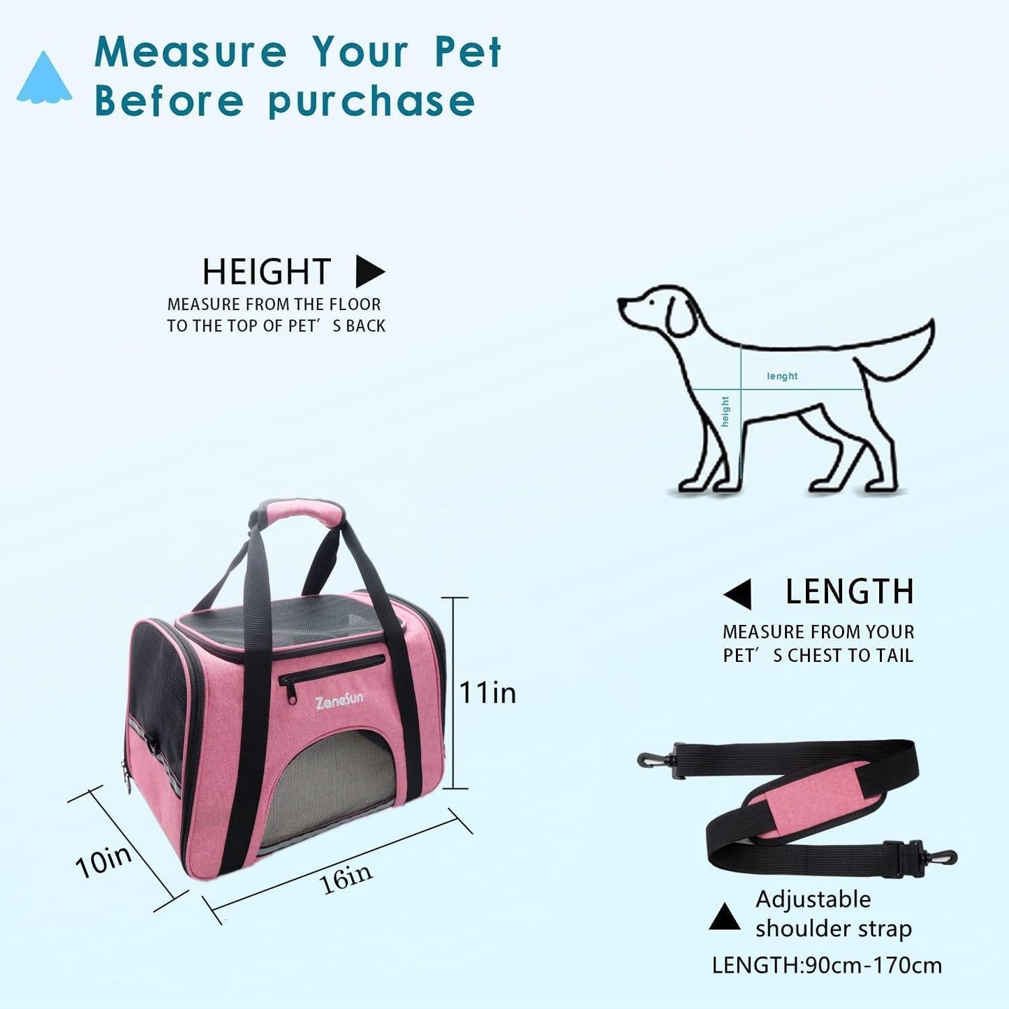 ZaneSun Cat Carrier Dog Carrier Pet Carrier for Small Medium Cats Dogs Puppies of 15 Lbs,Airline Approved Dog Cat Travel Carrier (Medium, Blue)
