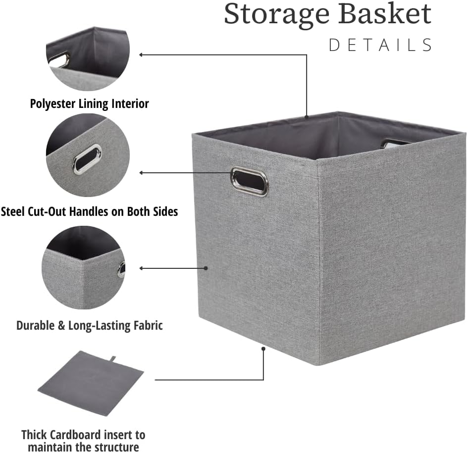 DECOMOMO Fabric Cube Storage Bin - Storage Baskets for Shelves, Kallax (Grey & White, 13 inch Cube) - 4 Pack