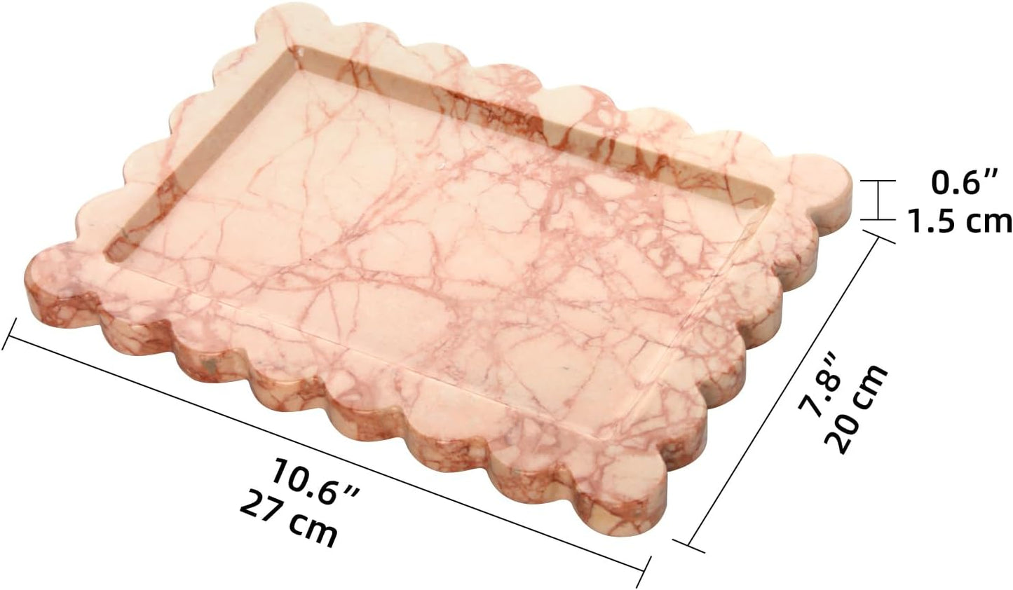 HESHIBI Marble Decorative Tray, Square, 8x8 inches, Rosso Lepanto, Luxury Natural Stone, Bathroom Vanity, Dresser Top, Kitchen Sink, Trinket Ring Tray