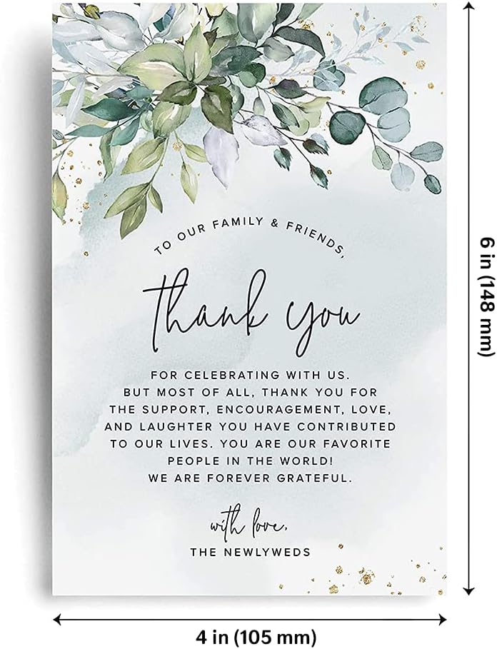 Bliss Collections Thank You Cards - Cards for Weddings, Receptions, Bridal Showers, Baby Showers, Graduations, Special (Rustic Greenery - 25 pieces)