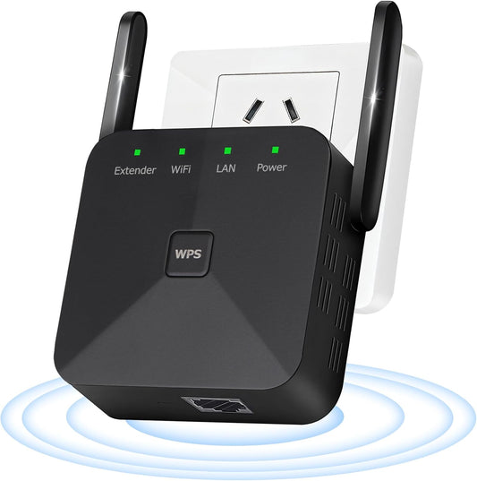 Hocent WiFi Extender, WiFi Booster with Ethernet Port, WiFi Repeater Covers Up to 8000 Sq.ft and 60 Devices, Internet Booster Signal Boosters for Home, Black