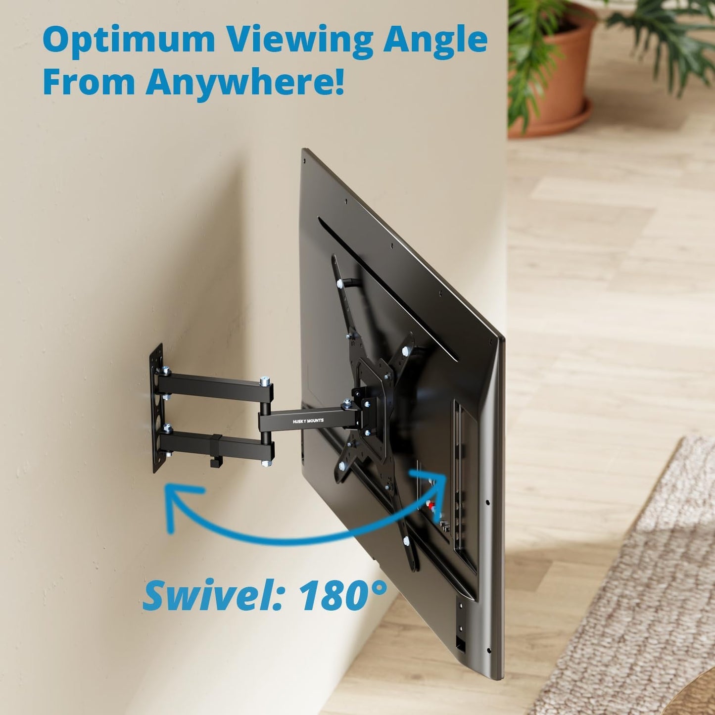 Full Motion Wall Mount Bracket & Arm for TVs/Monitors, Fits Most 32" to 55" Flat Screens, Swivels Right Left 180 Degrees, Adjustable Tilt, One Person Installation, Hardware Included by Husky Mounts