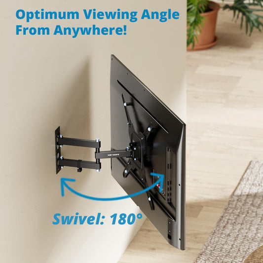 Full Motion Wall Mount Bracket & Arm for TVs/Monitors, Fits Most 32" to 55" Flat Screens, Swivels Right Left 180 Degrees, Adjustable Tilt, One Person Installation, Hardware Included by Husky Mounts - PuriLite