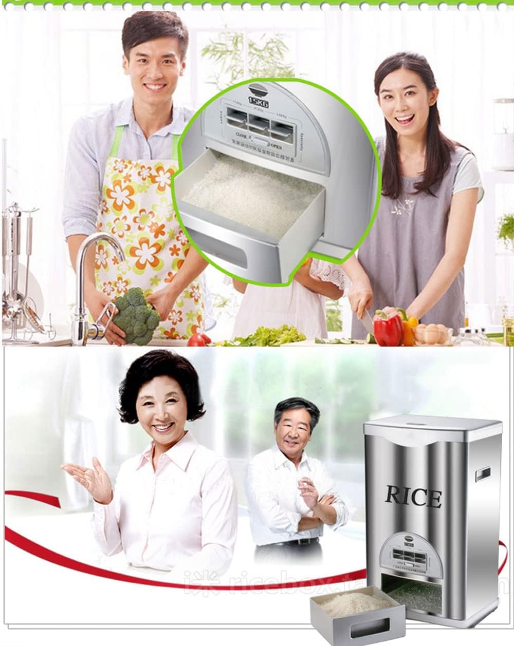 Rice Tank Rice Storage Rice Storage Container Stainless Steel 25/33/45/55/66LB Sealed Grain Rice Cabinet Rice Storage Bucket (Black 20kg)