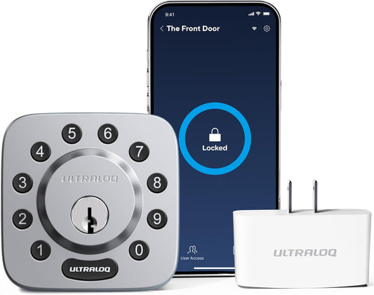 ULTRALOQ U-Bolt Smart Lock + WiFi Bridge, 5-in-1 Keyless Entry Door Lock with WiFi, Bluetooth, App and Keypad, Smart Deadbolt Lock Front Door, ANSI Grade 1 Certified, 1Year Battery, Satin Nickel