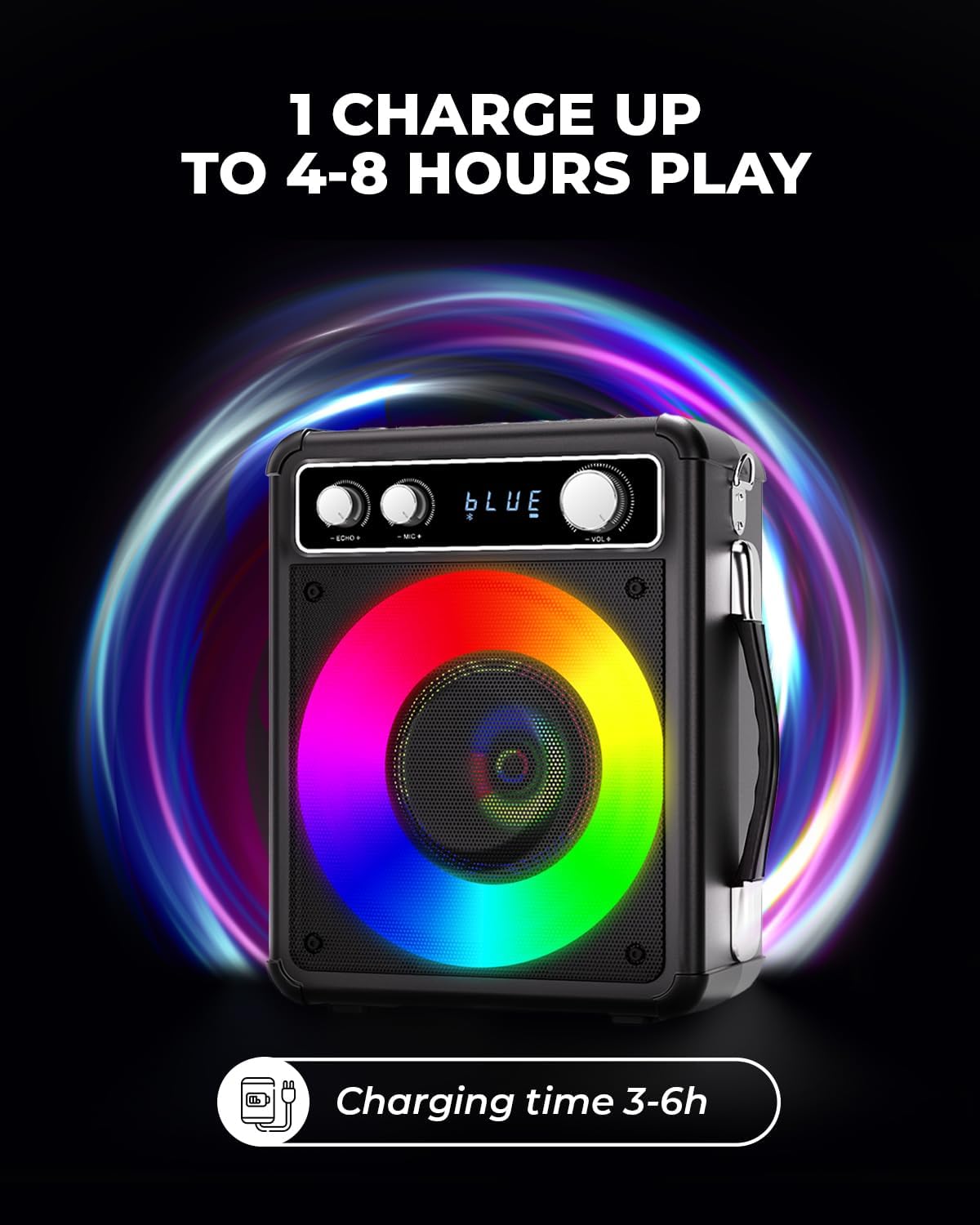 Karaoke Machine, Portable Bluetooth Speaker with 2 Wireless Microphones, PA System for Adults Kids with LED Lights, Supports REC/FM/AUX/USB/TF for Home Party