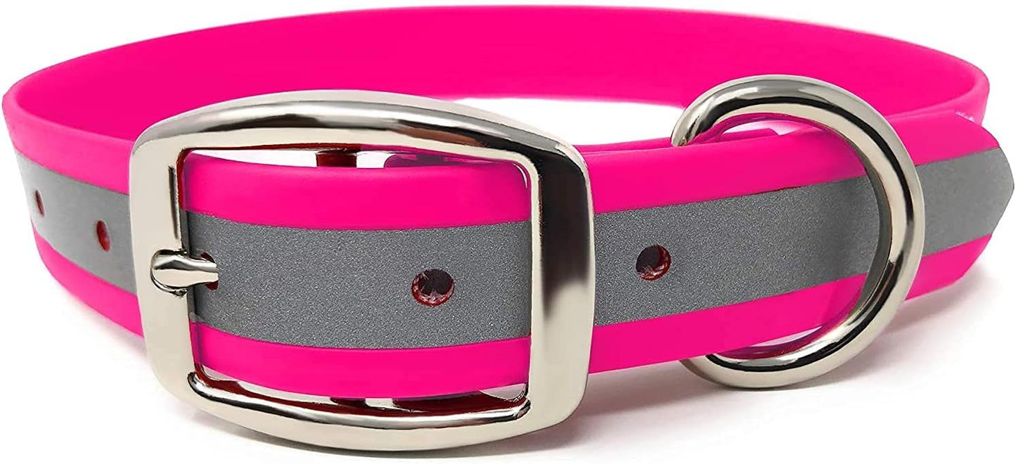 Regal Dog Products Heavy Duty Reflective Dog Collar – Adjustable and with Durable Metal Buckle and Rings Anti-Odor, chew Resistant, Waterproof Dog Collar for Small Medium and Large Dogs (Large, Pink)